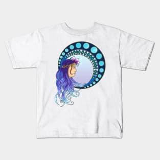 Purple and blue Art Nouveau lady Kids T-Shirt